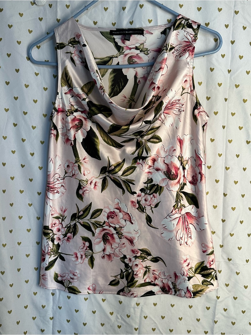 White House Black Market Pink Floral Cowl Neck Tank Top polyester silky blouse